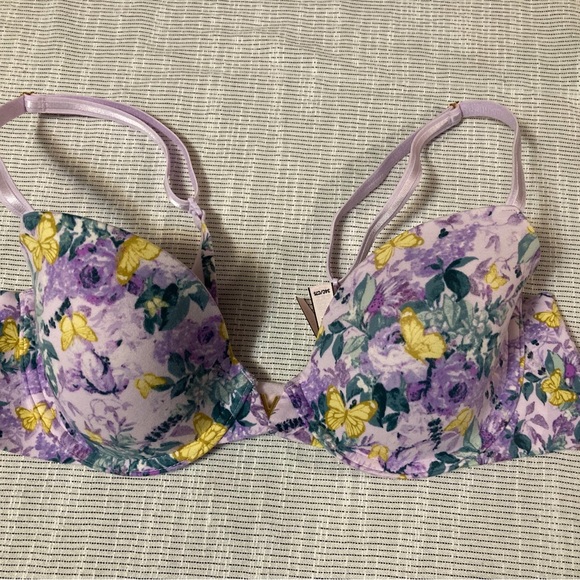 Victoria's Secret Other - Purple Flowers and Yellow Butterflies Victoria Secret Bra. 34c.